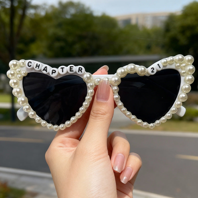 Pearl-Accented Heart-Shaped Sunglasses Kalsten
