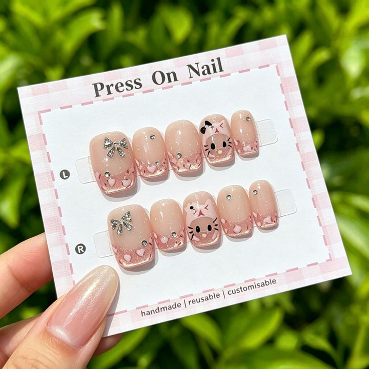 Artistic Press-On Nail Set with Floral and Patterned Designs