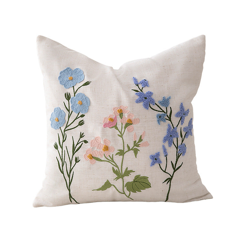 Decorative cushion cover linen look with hand-embroidered wildflowers and concealed zipper Kalsten