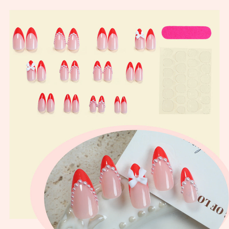 Elegant Press-On Nail Set with Pearl and Bow Accents Kalsten
