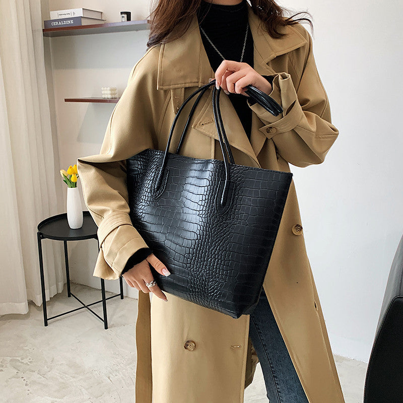 Crocodile-Embossed Tote Bag with Detachable Clutch Kalsten