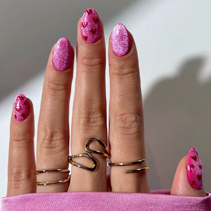 Decorative Press-On Nail Art Set with Heart Patterns kalsten