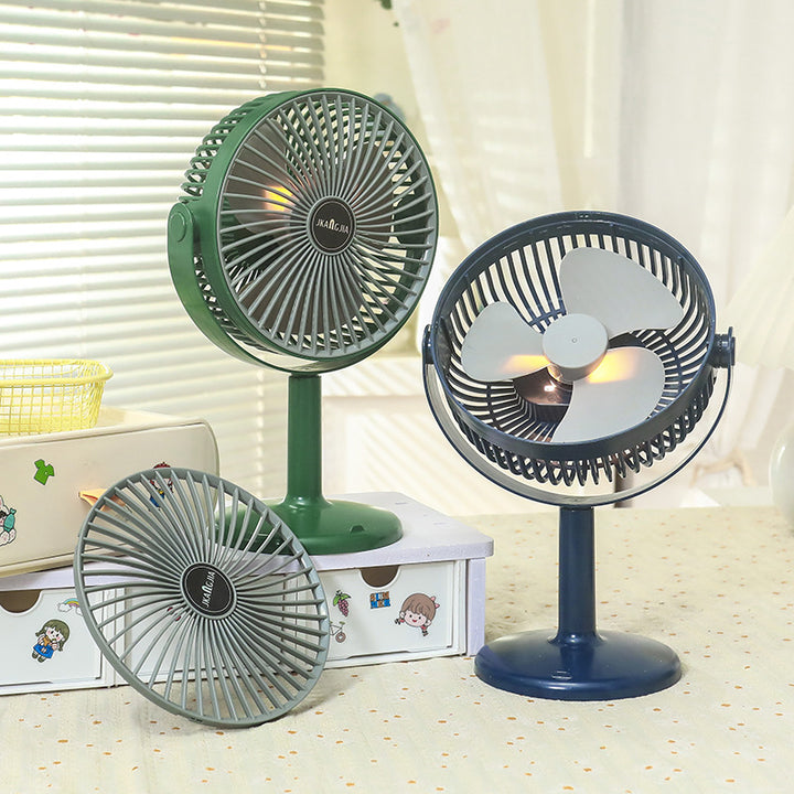 Unisex portable battery-operated table fan with integrated LED light, adjustable head, and USB charging function Kalsten