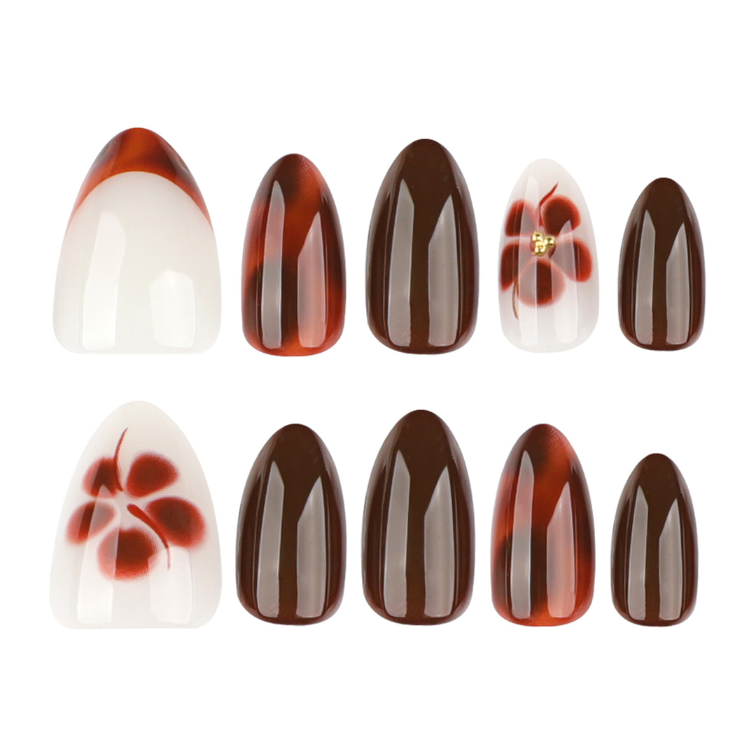 Artful Nail Extensions with Elegant Floral and Glossy Design Kalsten