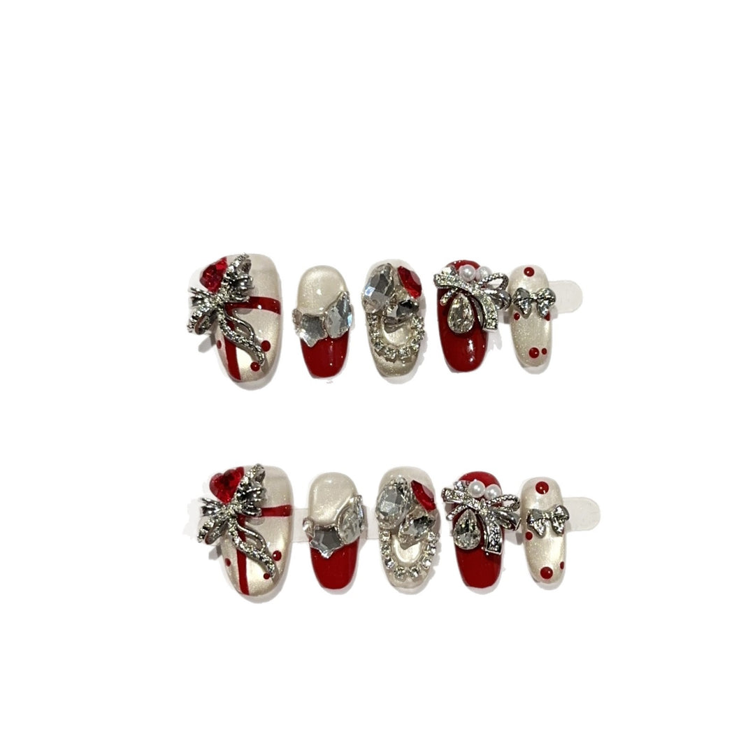 Festive Rhinestone-Embellished Press-On Nail Set