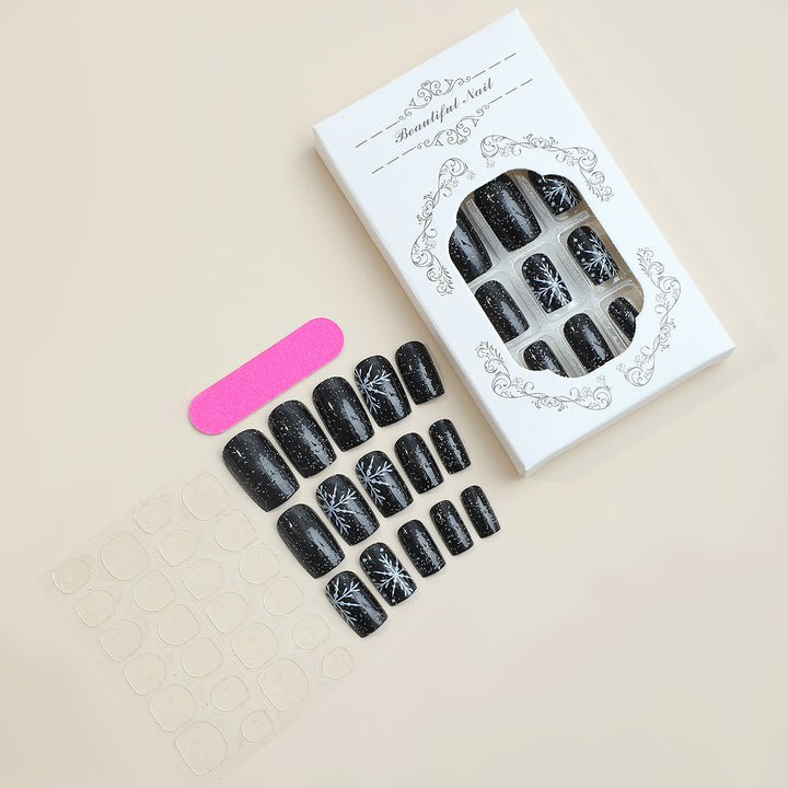 Artistic Press-On Nail Set with Chic Snowflake Design kalsten