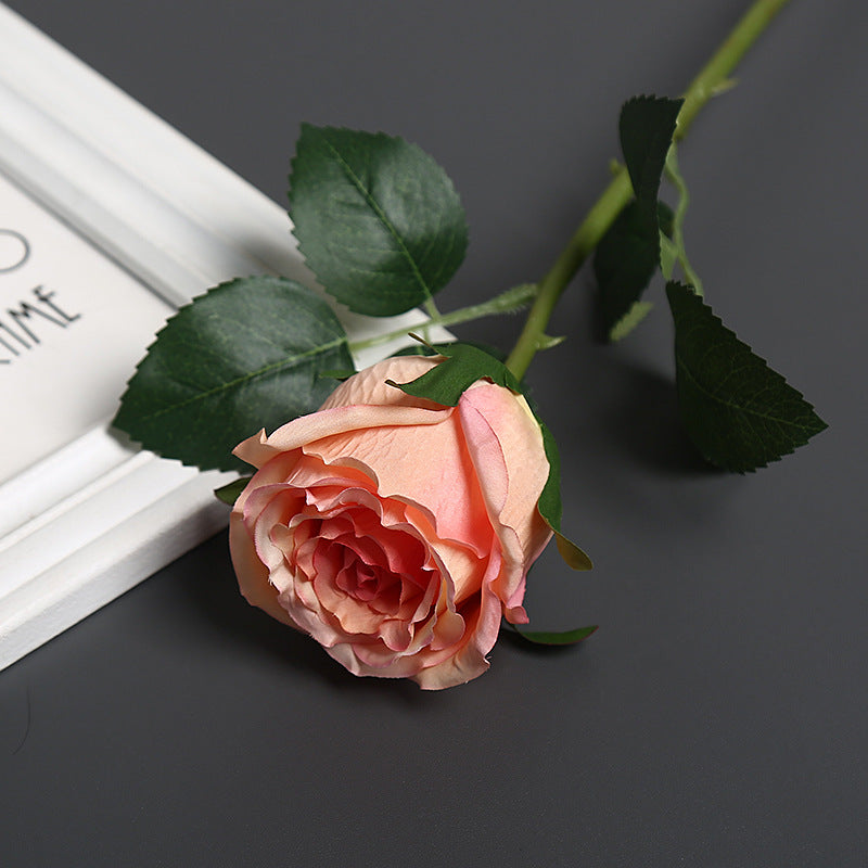 Realistic Silk Rose with Greenery