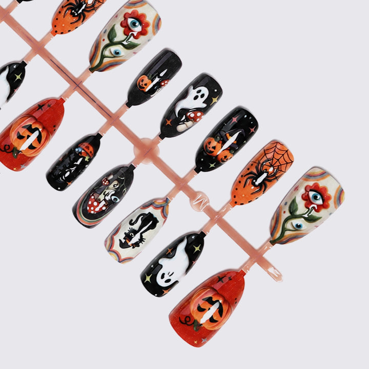 Festive artificial nail set with spooky Halloween motifs Kalsten