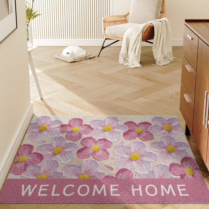 Absorbent Anti-Slip Indoor Entrance Doormat with Retro Yellow Gerbera Print and 'Welcome Home' Typography