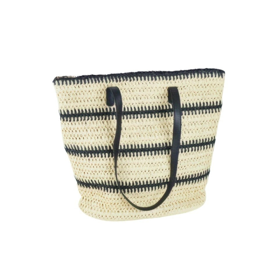 Elegant Raffia Shopping Bag with Leather Handles Kalsten