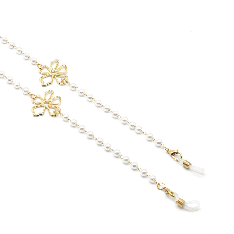 Pearl-Accented Floral Chain Eyewear Holder Kalsten