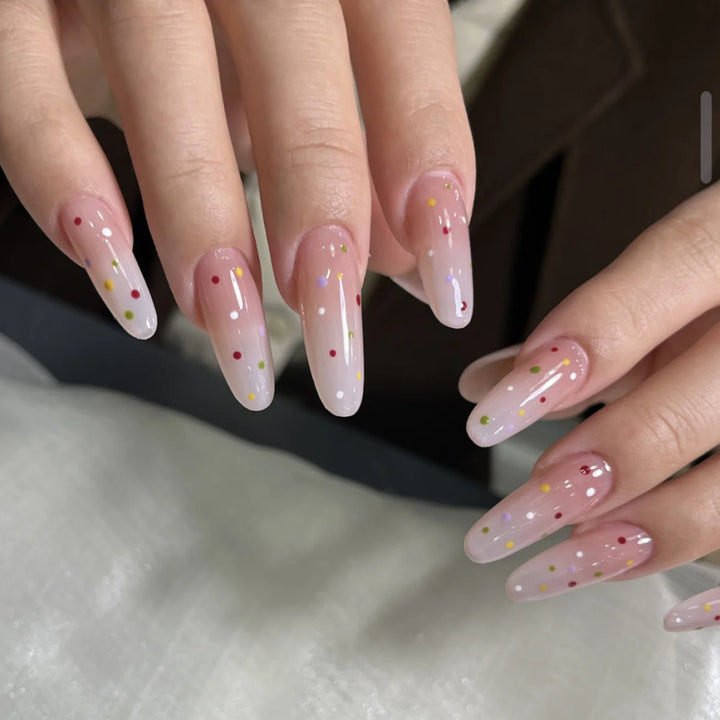 Premium Artistic Press-On Nail Tips Set with Colorful Dots Kalsten