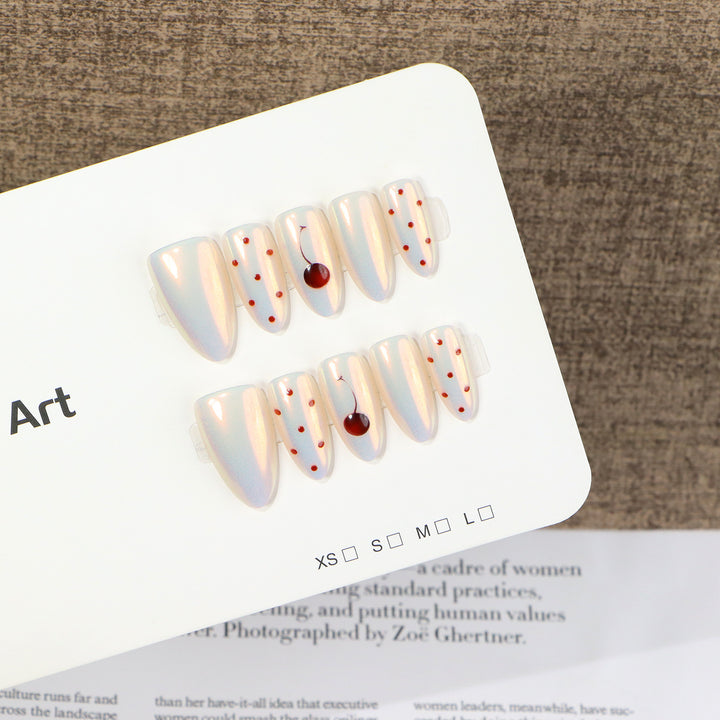 Artistic Press-On Nail Set with Cherry Accents Kalsten