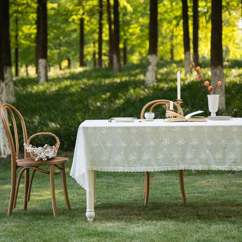 Elegant Embroidered Ruffled Tablecloth