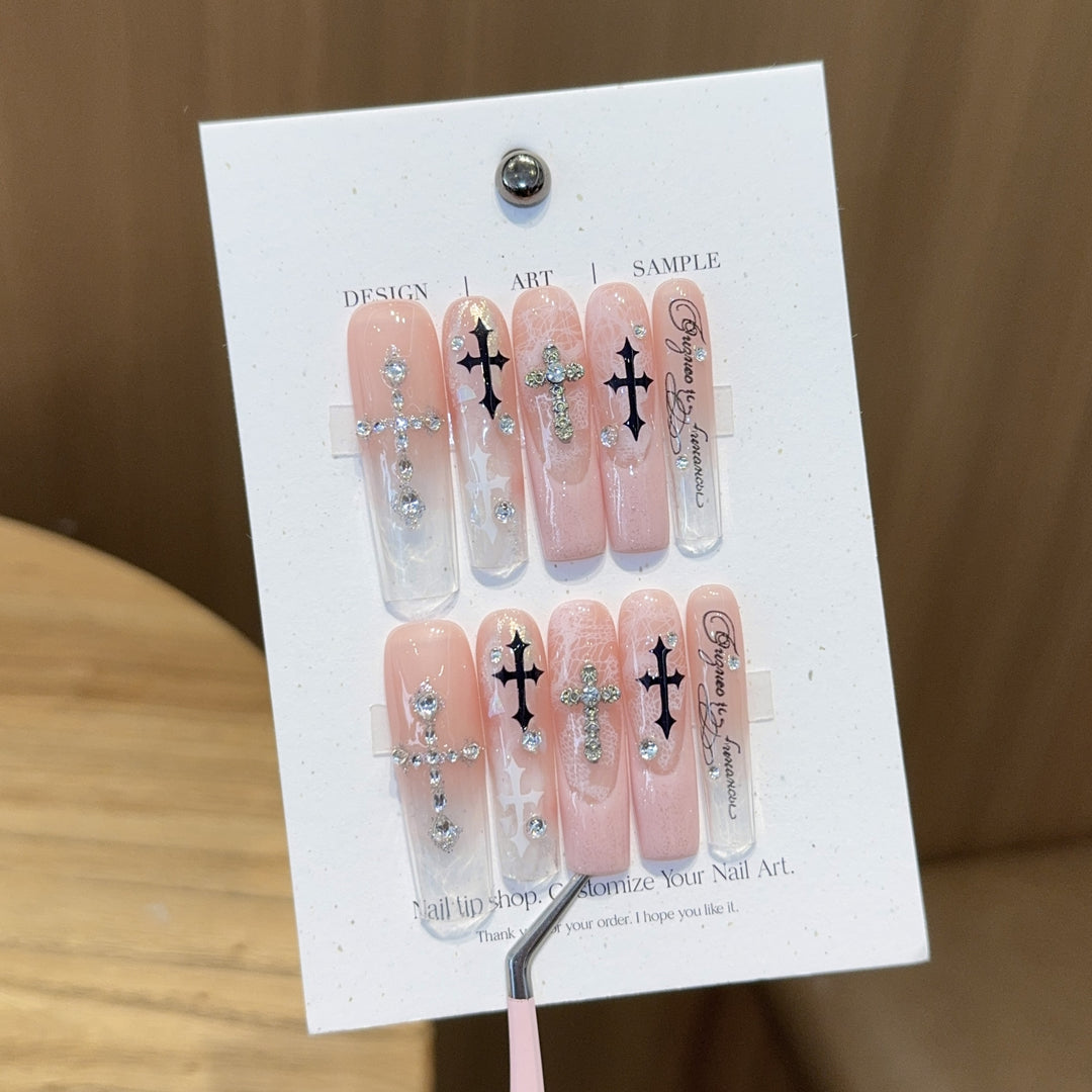 Fashionable Cross Design Artificial Nails Kalsten