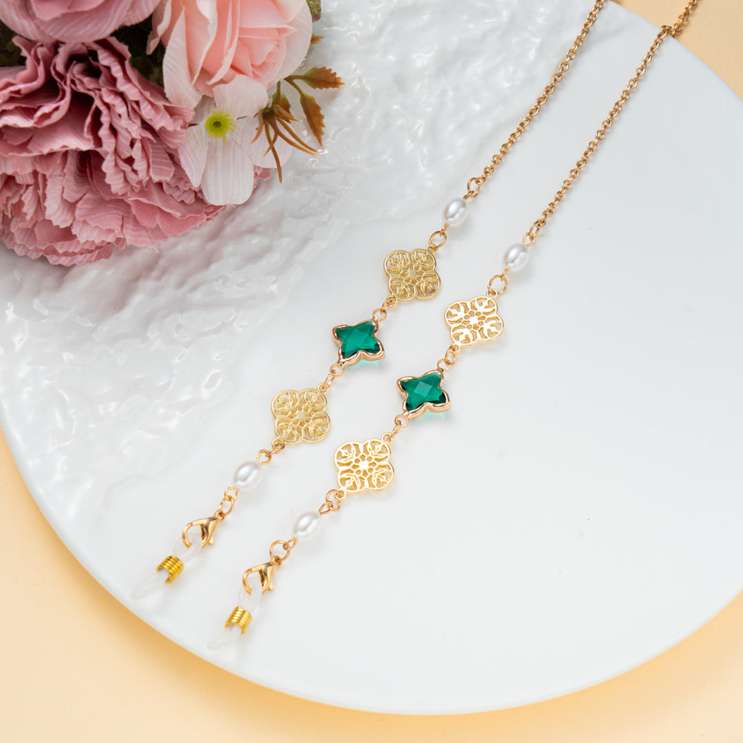 Elegant Gemstone and Pearl Eyewear Chain Kalsten