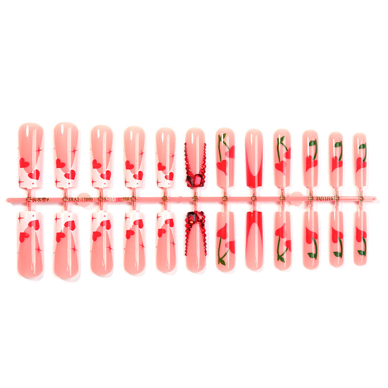 Decorative Press-On Nail Art Set with Heart and Floral Themes kalsten