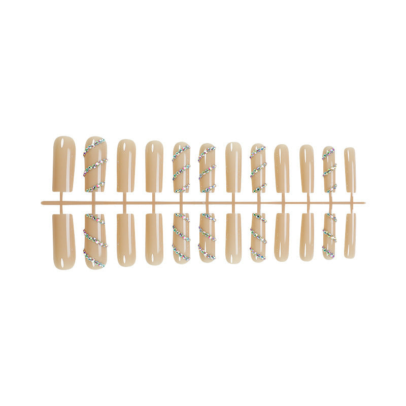 Decorative Press-On Nail Set with Rhinestone Accents kalsten