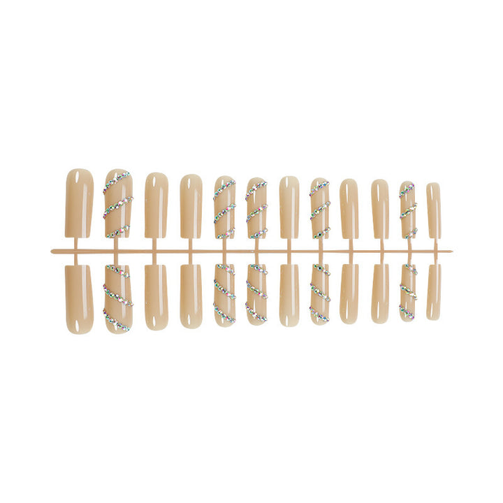 Decorative Press-On Nail Set with Rhinestone Accents kalsten