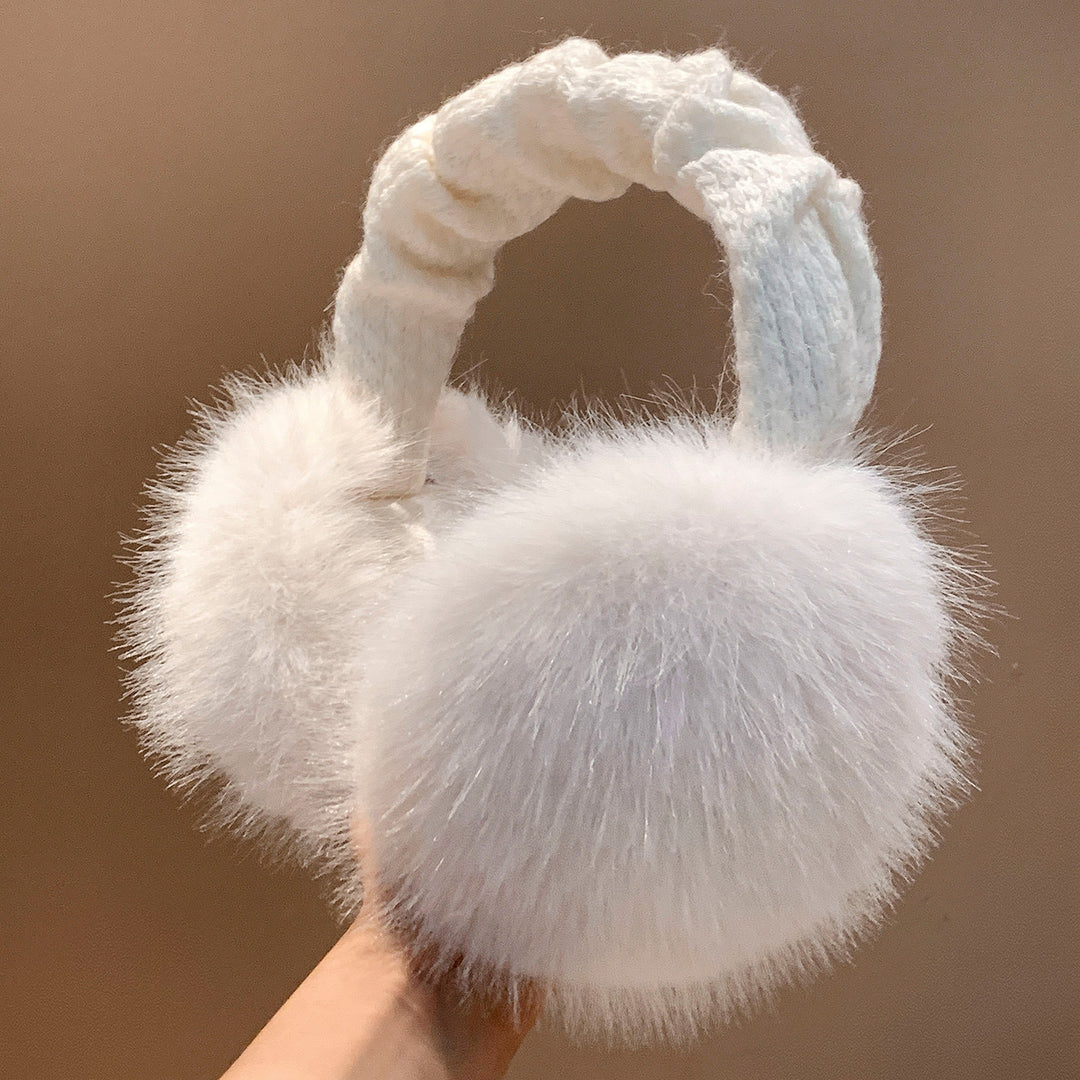 Plush Faux-Fur Round Earmuffs with Quilted Cable-Knit Headband Kalsten