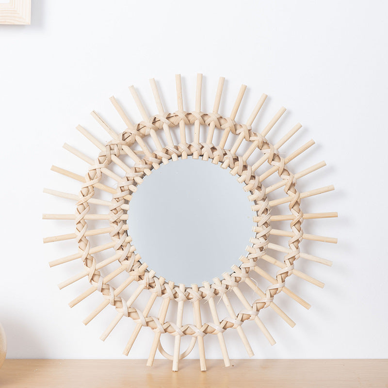 Playful Wall Mirror Made of Rattan Kalsten