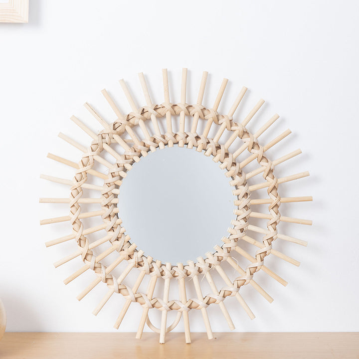 Playful Wall Mirror Made of Rattan Kalsten