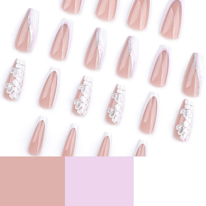 Artful Nail Extensions with Heart Design and Glitter Accents Kalsten