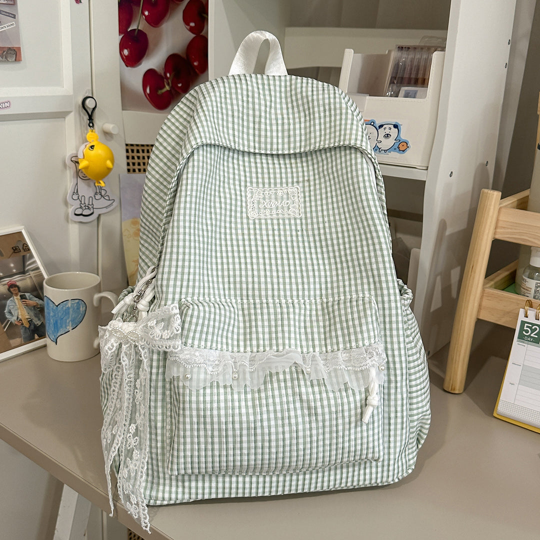 Charming Striped Lace-Trimmed Backpack Kalsten