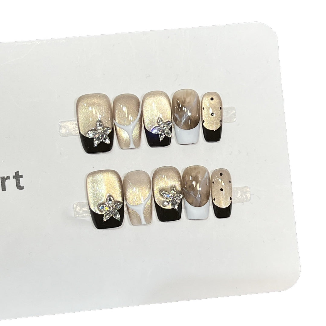 Elegant Press-On Nail Art Set with Floral Embellishments Kalsten