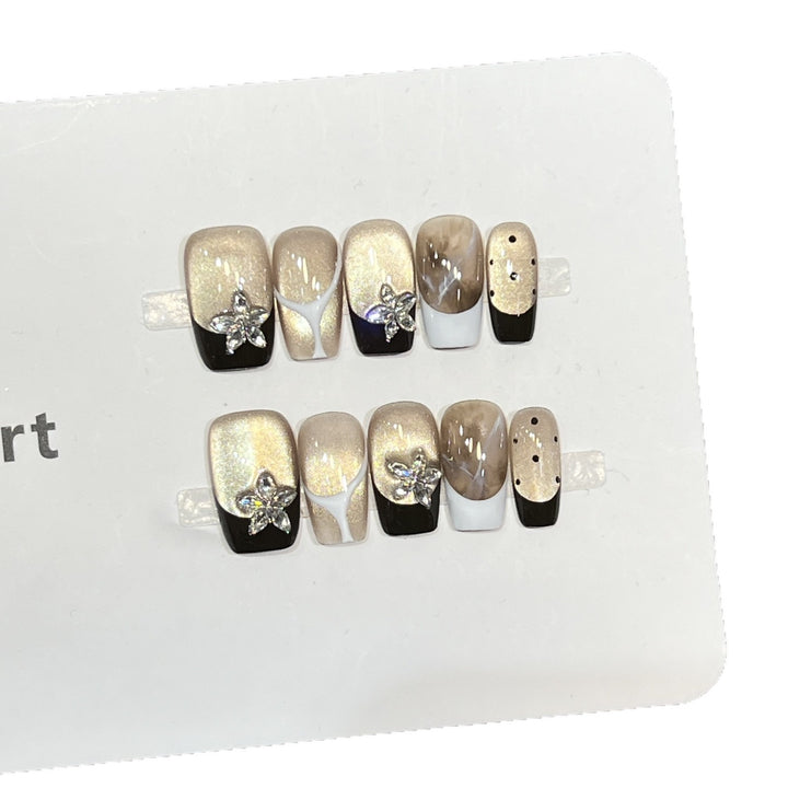 Elegant Press-On Nail Art Set with Floral Embellishments Kalsten