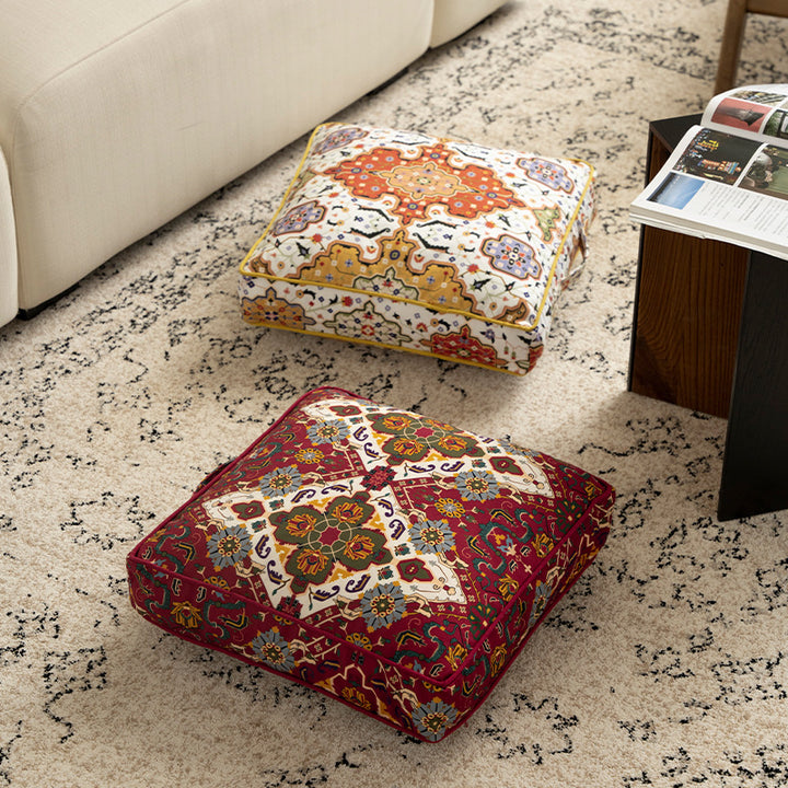 Square decorative cushion cover with oriental medallion pattern and contrasting piping Kalsten