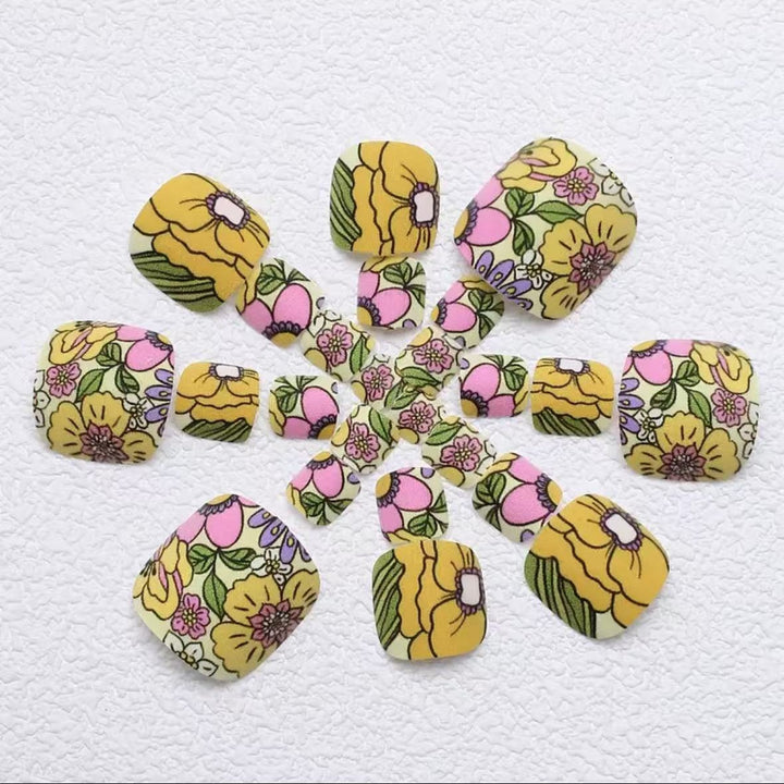 Artificial Nail Set with Colorful Flower Design Kalsten