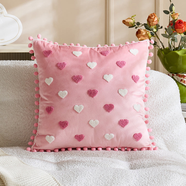 Tufted Tic-Tac-Toe Chenille Decorative Throw Pillow with Corner Tassels