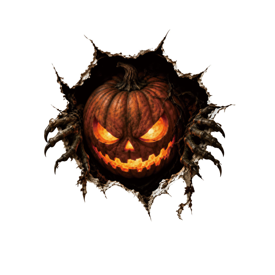Realistic 3D wall sticker Halloween witch with breaking wall and candy