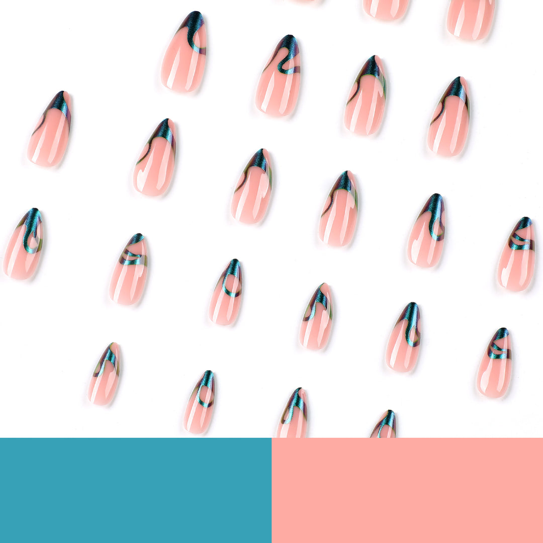 Elegant nail art with stylish green accents and high gloss finish Kalsten