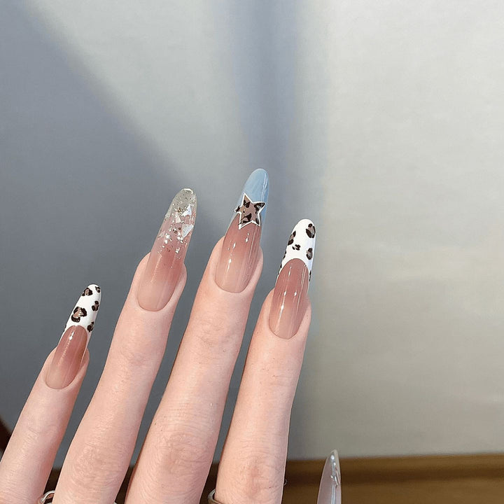 Artificial nails with creative glitter effect and animal design Kalsten