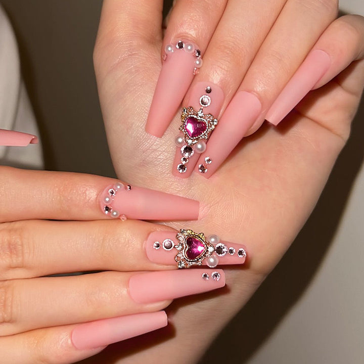 Luxury Artificial Nail Set with Rhinestone and Pearl Decorations Kalsten