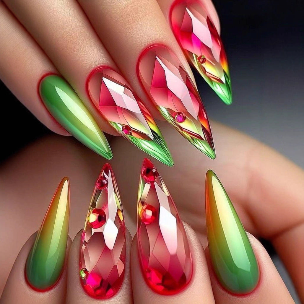 Artificial nails with sparkling crystal and faceted design Kalsten