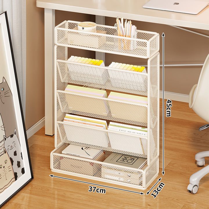 Slim Vertical Mesh Magazine and File Organizer Rack with Angled Pockets