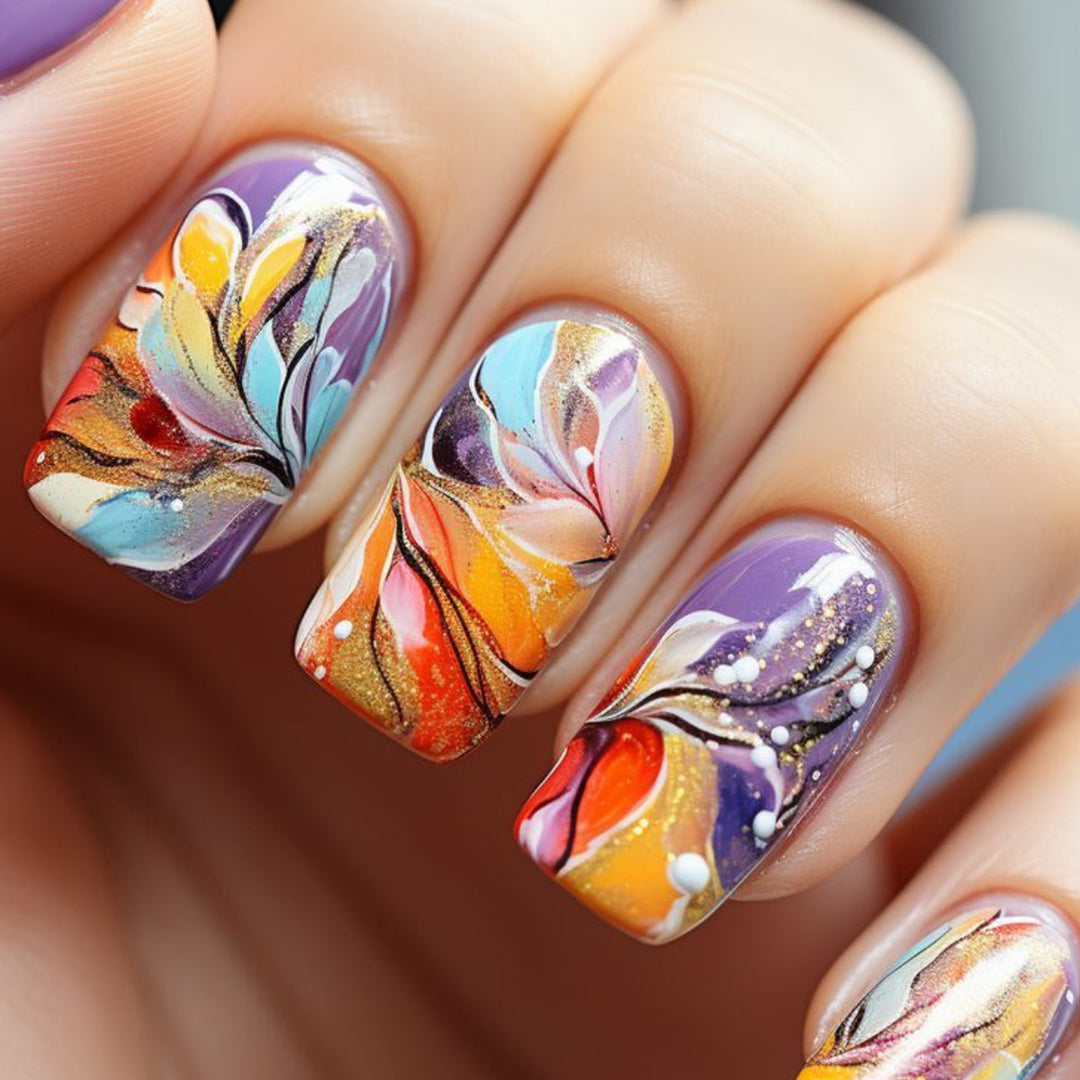 Artistic Floral Gel Nail Art Extensions Kalsten