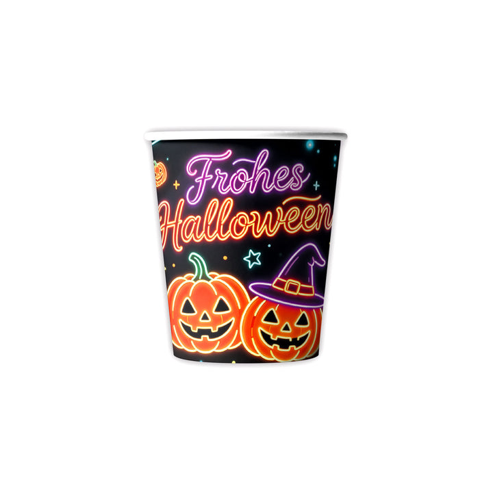 Complete Halloween Party Table Decoration Set with Neon Pumpkin Design Disposable Dinnerware and Garland