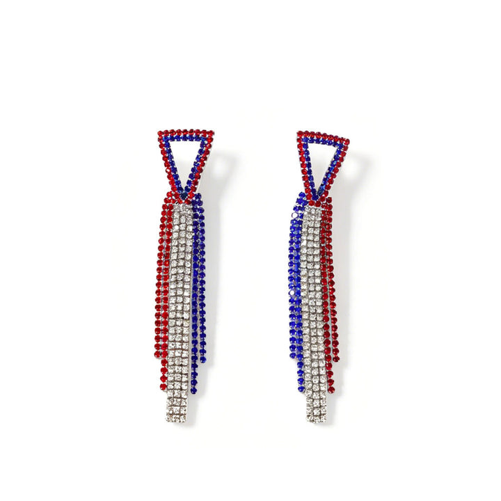 Ladies long sparkling crystal tassel earrings with geometric stud closure Kalsten