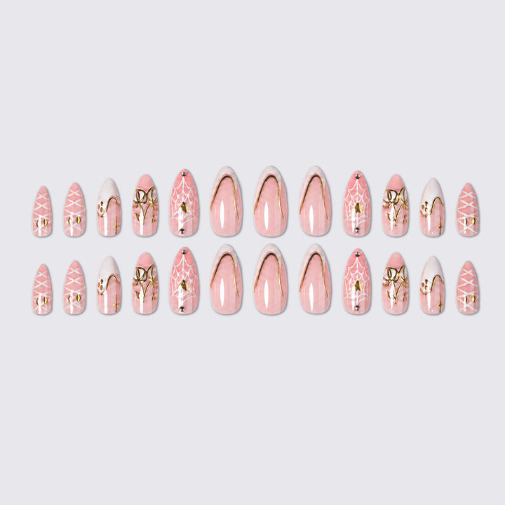 Acrylic nail set with elegant spider designs and golden accents Kalsten