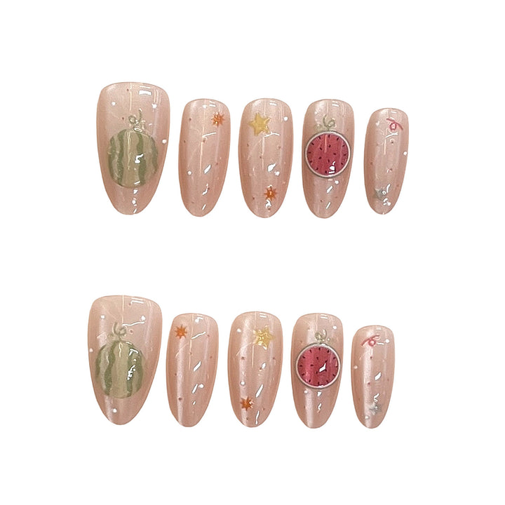 Artistic Press-On Nail Set with Elegant Fruit Designs Kalsten