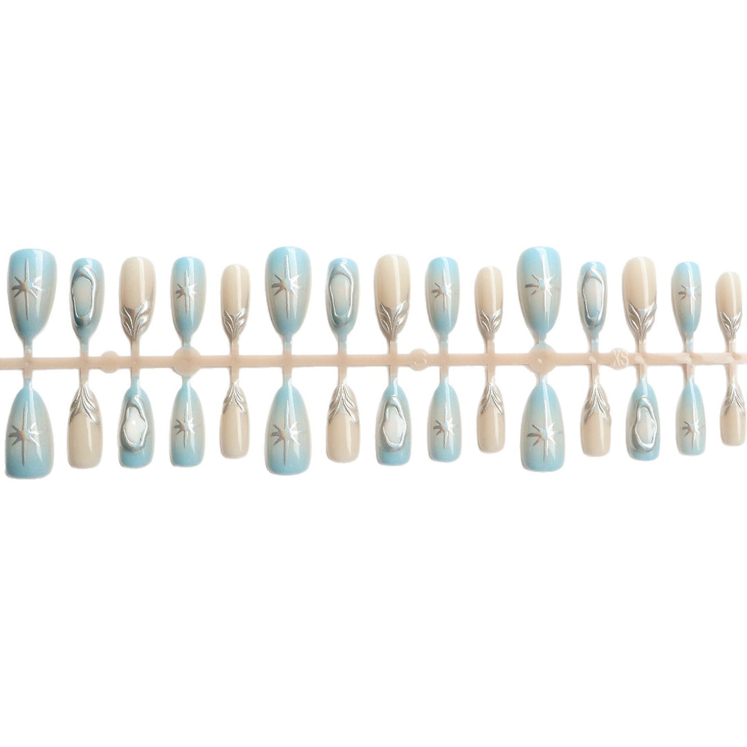 Artistic Press-On Nail Art Set with Silver Accents Kalsten