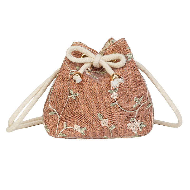 Embroidered Drawstring Bucket Bag Kalsten