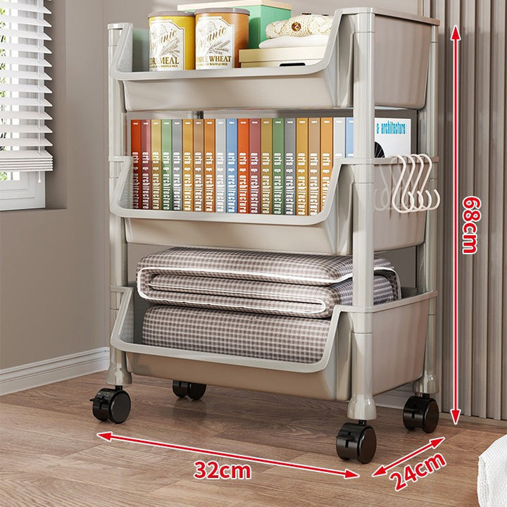 Compact Two-Tier Rolling Utility Cart with Deep Removable Plastic Bins