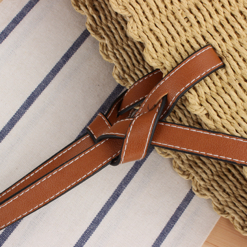 Woven Natural Material Handbag with Elegant Leather Handles Kalsten