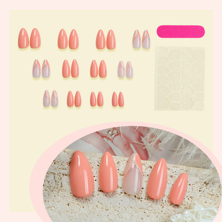 Glossy Press-On Nail Set with Artistic Marble Accents Kalsten
