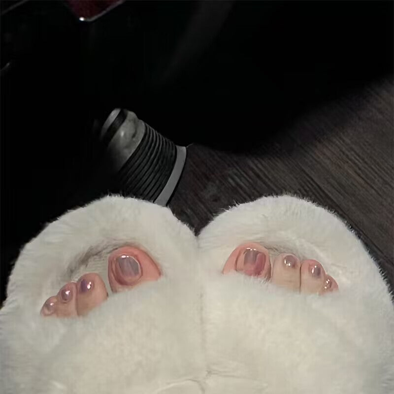Plush Faux Fur Open-Toe Slippers Kalsten